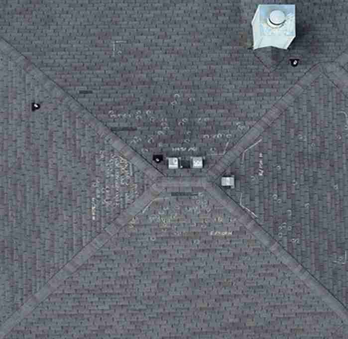 A drone aerial roof inspection of a hail damaged roof in Central Texas