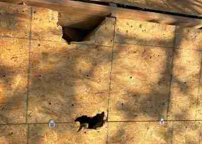 A storm damaged roof that we repaired and then did a full shingle replacement on a home in Leander Texas.