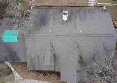A storm damaged roof that we repaired and then did a full shingle replacement on a home in Leander Texas.
