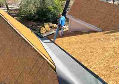 A storm damaged roof that we repaired and then did a full shingle replacement on a home in Leander Texas.