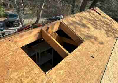 A storm damaged roof that we repaired and then did a full shingle replacement on a home in Leander Texas.