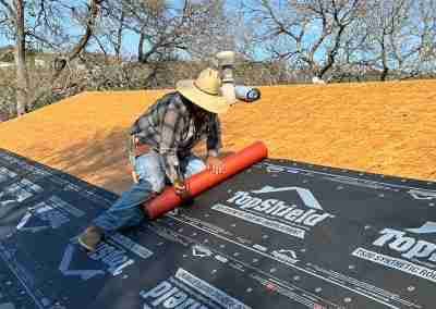 A storm damaged roof that we repaired and then did a full shingle replacement on a home in Leander Texas.