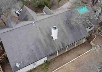 A storm damaged roof that we repaired and then did a full shingle replacement on a home in Leander Texas.