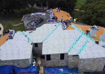 A roof and gutter replacement with the GAF roofing system and Timberline HDZ shingles in Marble Falls Texas