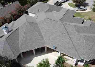 A roof and gutter replacement with the GAF roofing system and Timberline HDZ shingles in Marble Falls Texas
