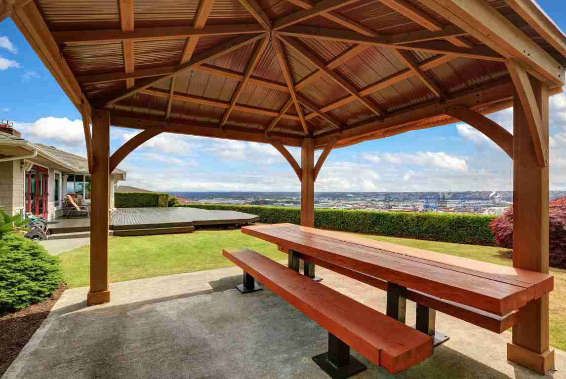 This gazebo adds a whiole new area in a backyard to entertain and relax while a beautiful view of the Texas hill country