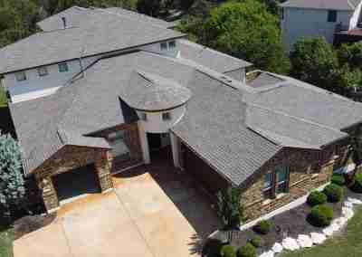 A new roof we installed on a home in Leander Texas using the GAF roofing system with Timberline HDZ shingles and a 10 year GAF Silver Pledge Workmanship warranty.