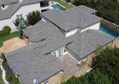 A new roof we installed on a home in Leander Texas using the GAF roofing system with Timberline HDZ shingles and a 10 year GAF Silver Pledge Workmanship warranty.