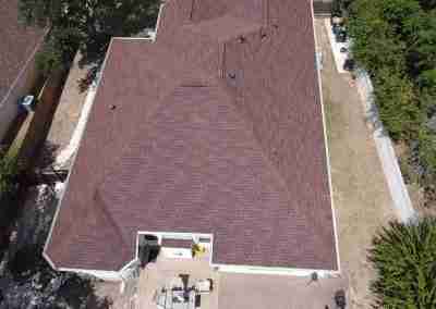 A new roof on a residential home in Austin, Texas using GAF Class 4 Impact Resistant Armor Shield II shingles.