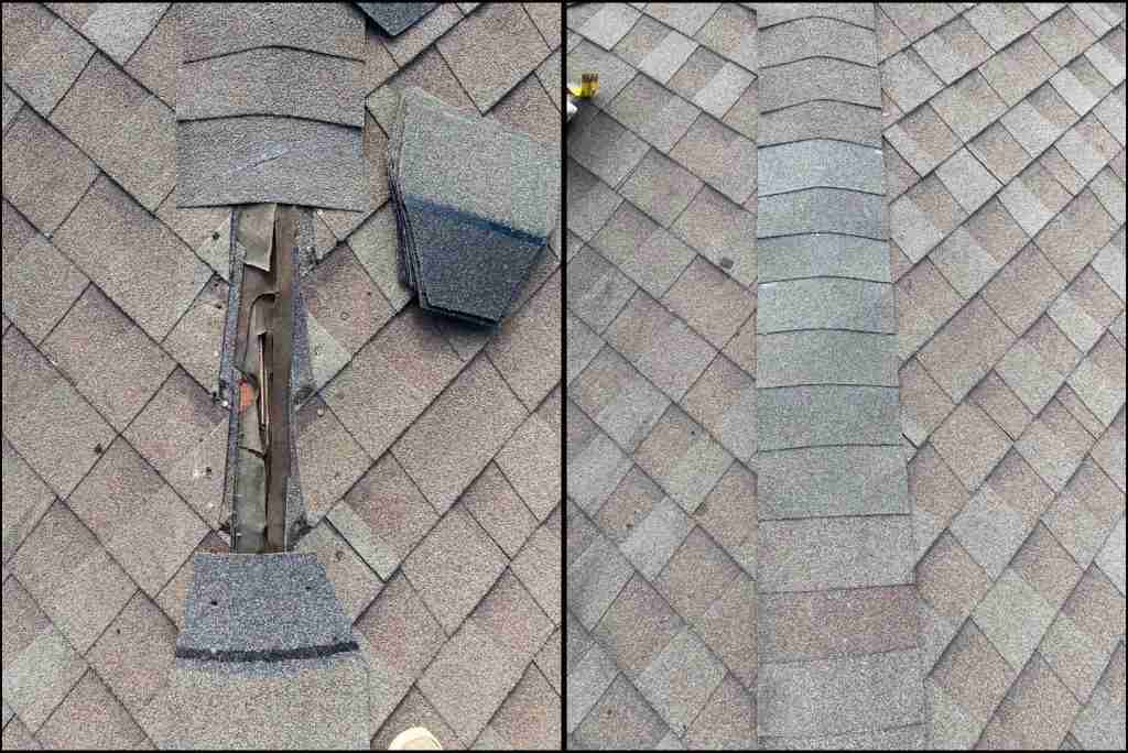Extreme Hail Damage on a Roof in Central Texas Before and After of a Storm Damage Roof repair job on a home in Round Rock Texas