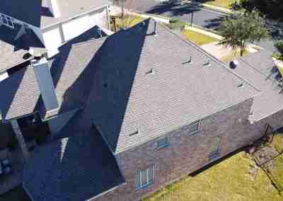 A damaged roof replacement we completed in Round Rock Texas with GAF Timberline HDZ shingles and a 10 year Silver Pledge workmanship warranty.