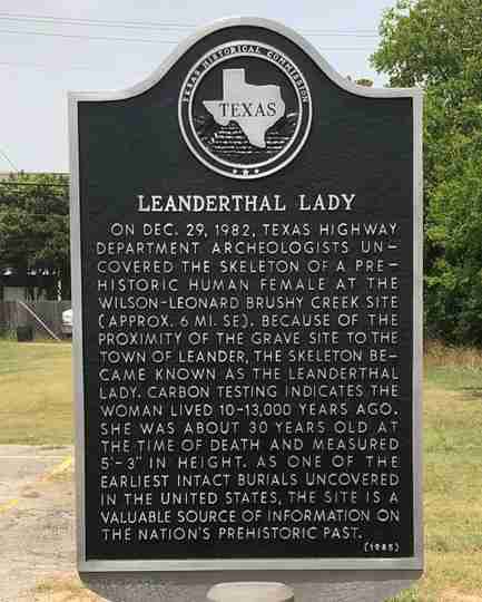 Leanderthal Lady Historical Marker in Leander Texas