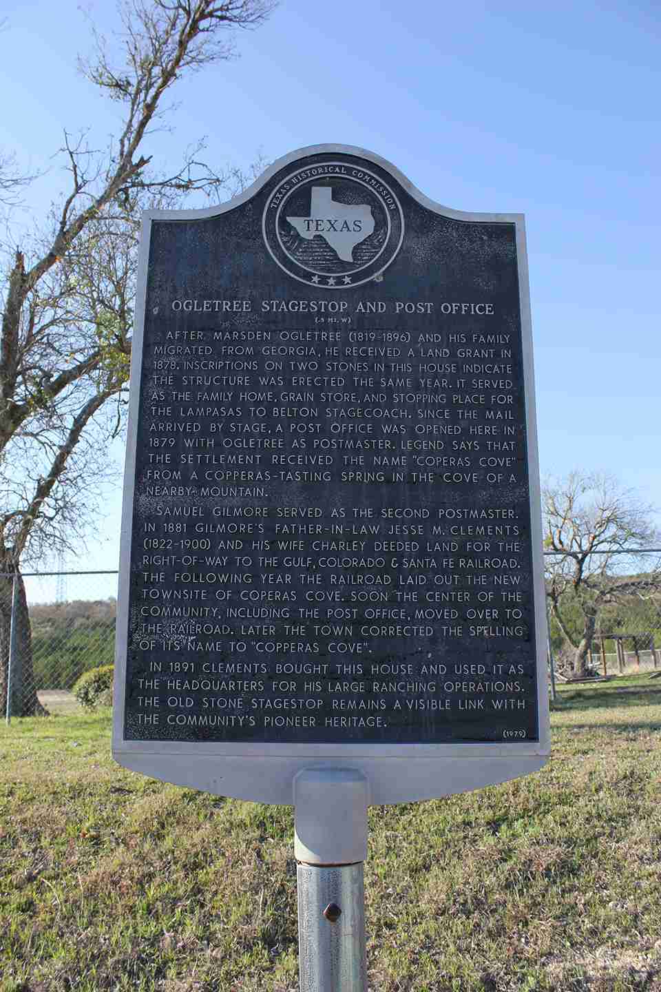 Ogletree Stage Stop and Post Office Historical Marker in Copperas Cove Texas