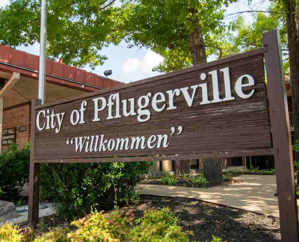 Pflugerville Texas Welcome Sign at Pflugerville City Hall