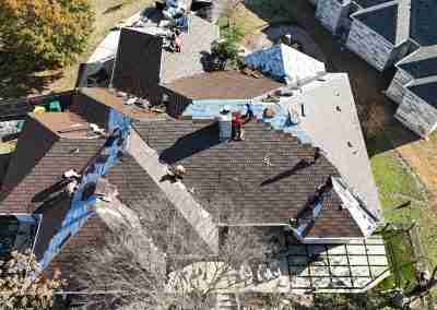A roof replacement job in Meadowlakes Texas using Euroshield's hail-proof, recycled rubber, Beaumont Shake shingles.
