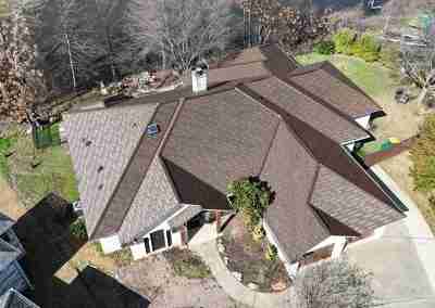 A roof replacement job in Meadowlakes Texas using Euroshield's hail-proof, recycled rubber, Beaumont Shake shingles.