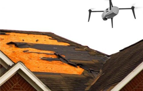 Kespry-drone-over-damaged-roof-650x601